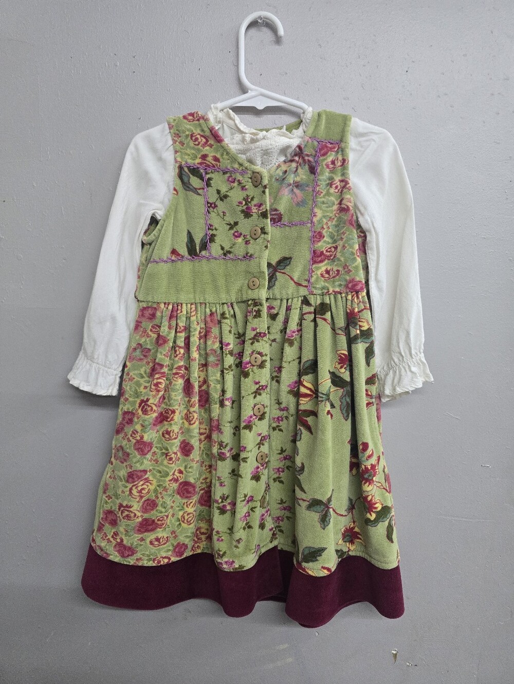 Vintage Cornelloki Green Velvet Floral Dress - Picture 2 of 11
